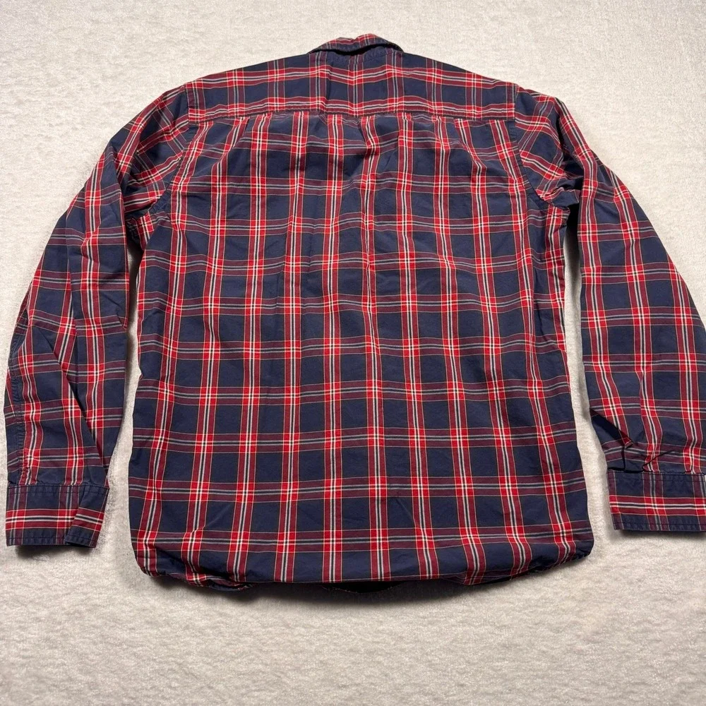 American Eagle Outfitters Mens Athletic Fit Plaid Button Down Shirt Navy‎ Red M